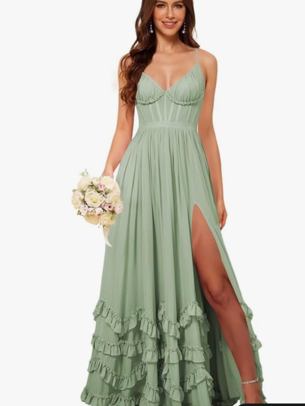 Sage Green Ruffle Maxi Dress